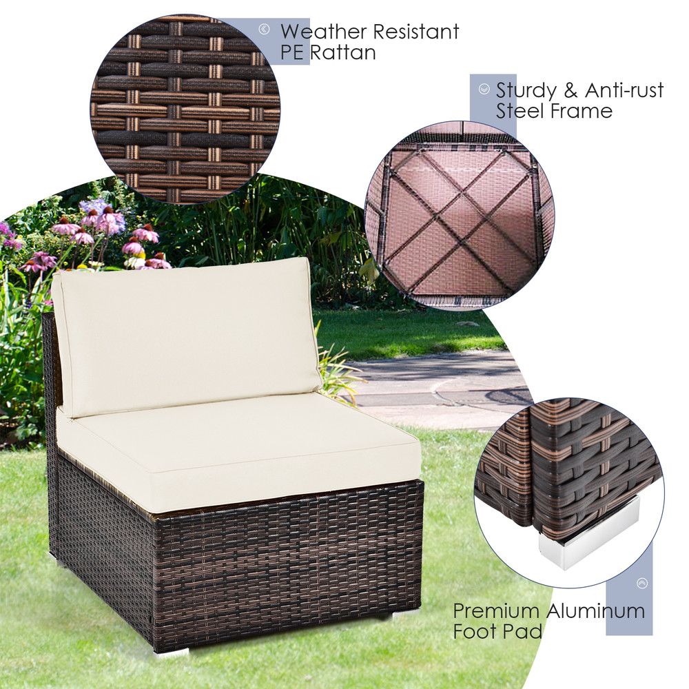 6-Piece Patio Rattan Furniture Set with Cushions & Glass Coffee Table, Outdoor Lounge Set