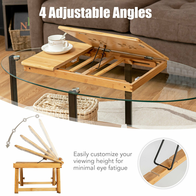 Bamboo Laptop Lap Tray With Adjustable Legs  Tilting HeatDissipation Top 6