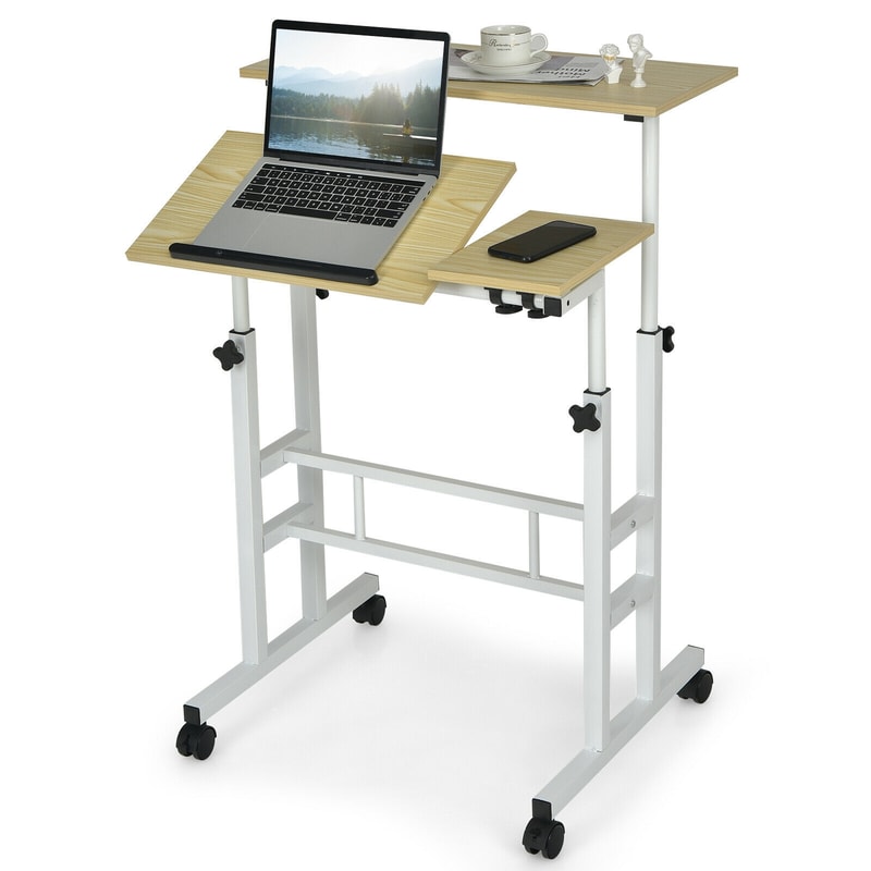 Mobile Standing Up Desk Adjustable Computer Desk With Tilting Workstation For Home Office 3