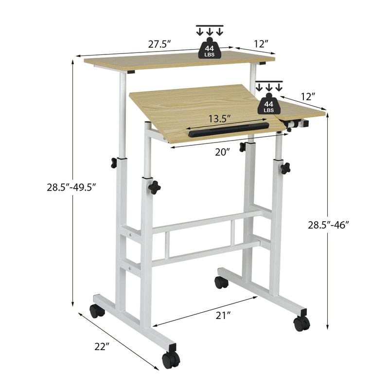 Mobile Standing Up Desk Adjustable Computer Desk With Tilting Workstation For Home Office 4