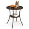 Round PE Wicker Patio Bistro Table With Tempered Glass Top And Lower Shelf SunResistant Rattan Desi 4
