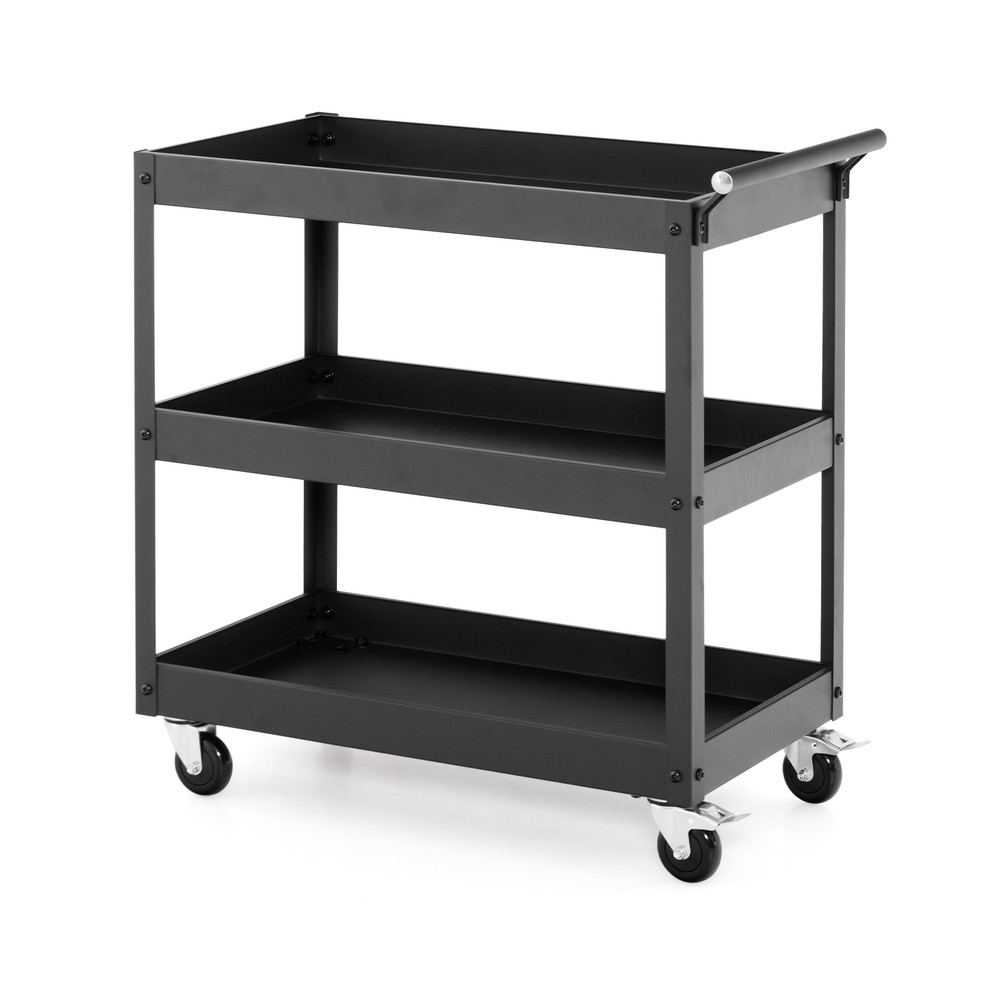 3Tier Utility Cart With Handle Universal Wheels HeavyDuty Rolling Metal Cart For Home Office 2