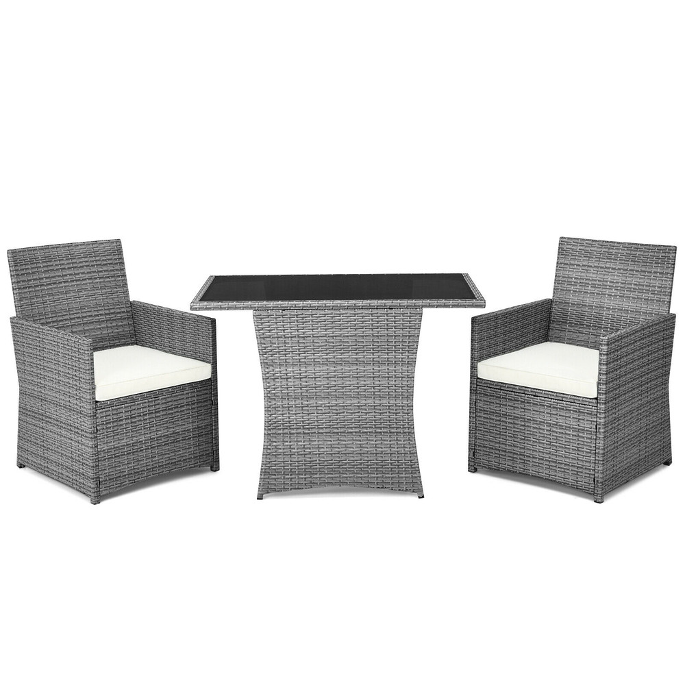 3Piece Patio Rattan Furniture Set With Cushioned Armrest Sofa Compact Outdoor Dining Set For Garden 3