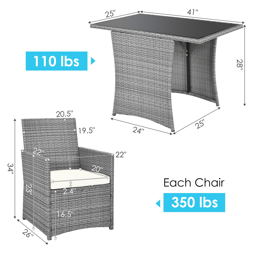 3Piece Patio Rattan Furniture Set With Cushioned Armrest Sofa Compact Outdoor Dining Set For Garden 5