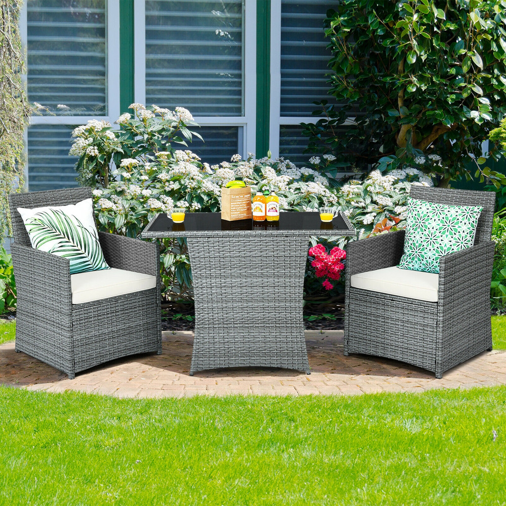 3Piece Patio Rattan Furniture Set With Cushioned Armrest Sofa Compact Outdoor Dining Set For Garden 1