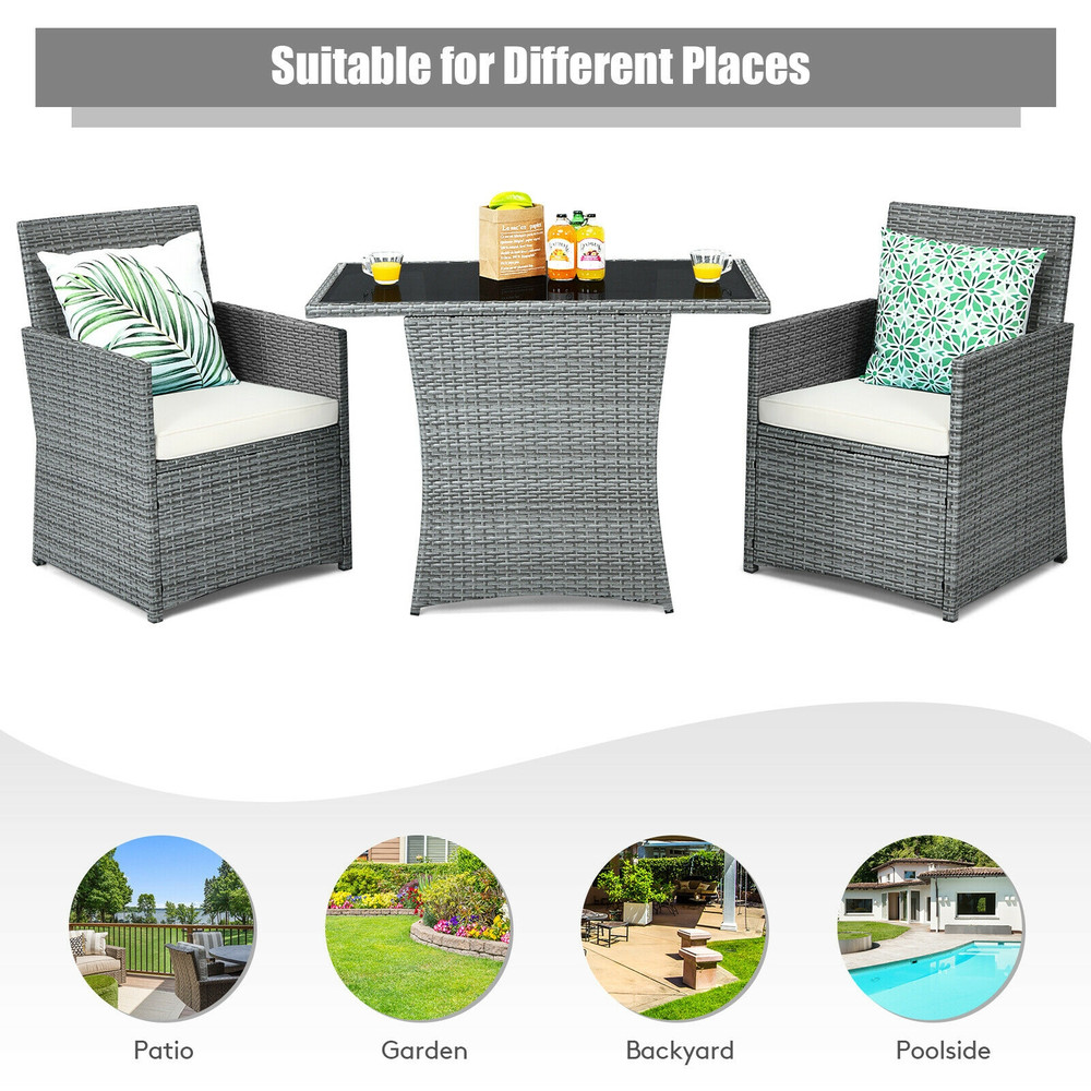 3Piece Patio Rattan Furniture Set With Cushioned Armrest Sofa Compact Outdoor Dining Set For Garden 6