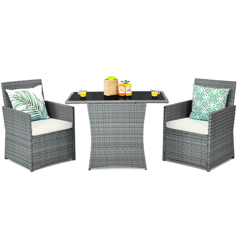 3Piece Patio Rattan Furniture Set With Cushioned Armrest Sofa Compact Outdoor Dining Set For Garden 7