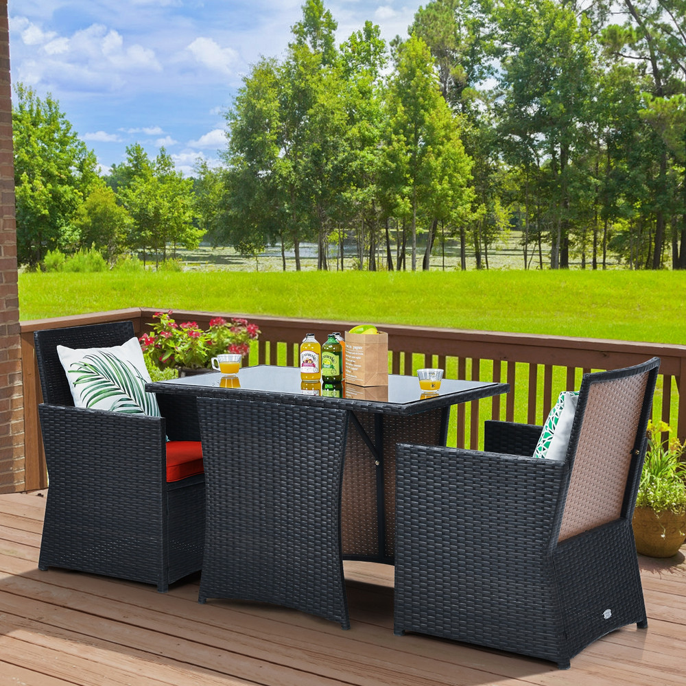 3Piece Patio Rattan Furniture Set With Cushion And Sofa Armrest SpaceSaving Outdoor Dining Set 0