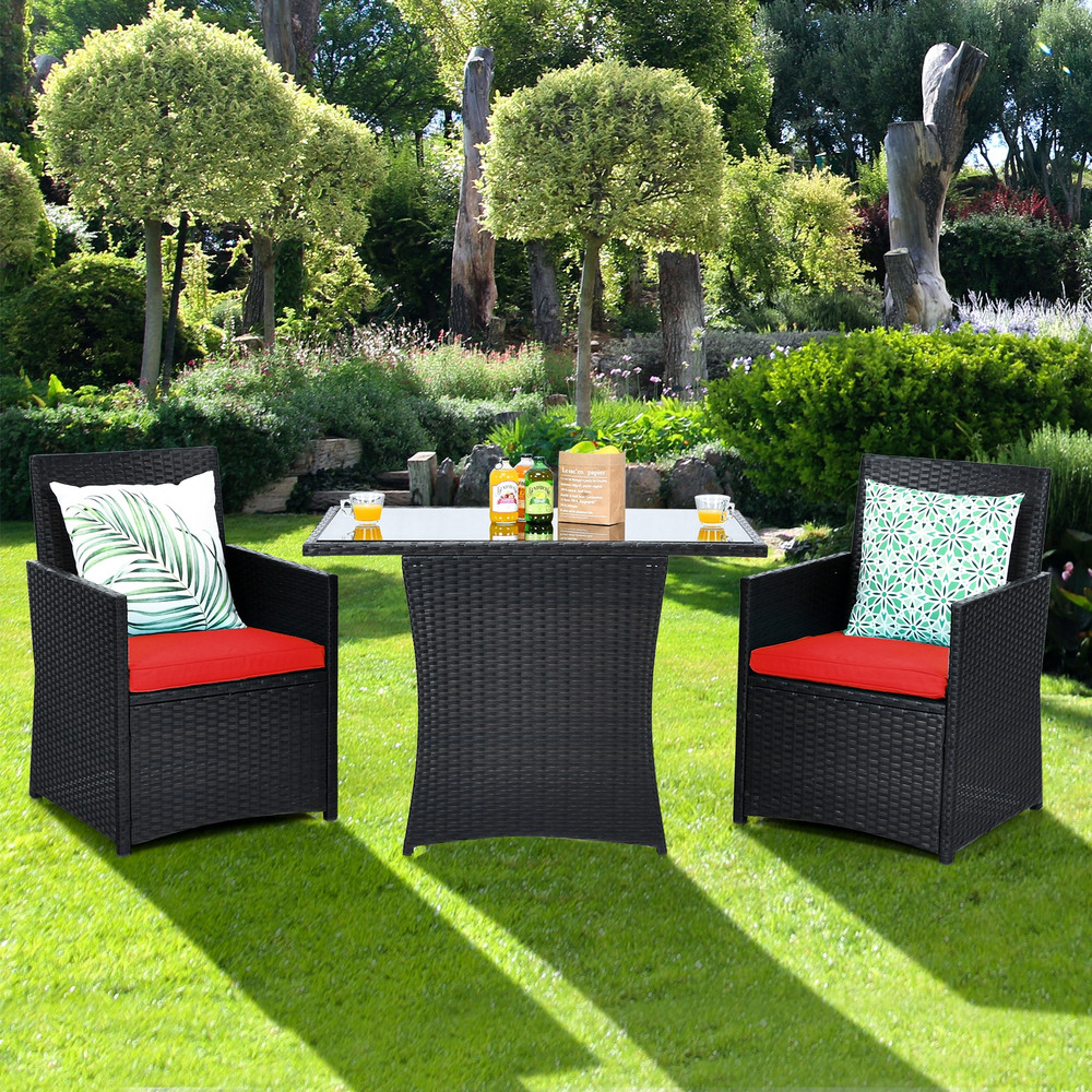 3Piece Patio Rattan Furniture Set With Cushion And Sofa Armrest SpaceSaving Outdoor Dining Set 1