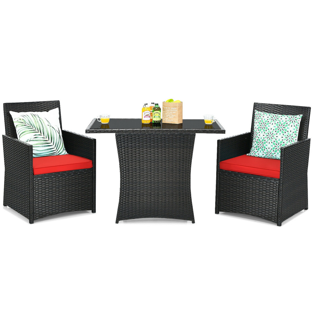 3Piece Patio Rattan Furniture Set With Cushion And Sofa Armrest SpaceSaving Outdoor Dining Set 3