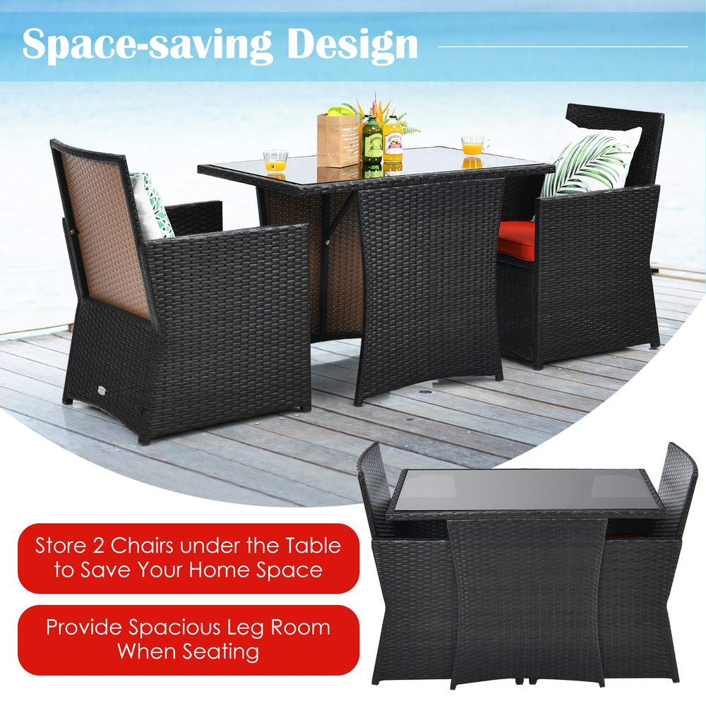 3Piece Patio Rattan Furniture Set With Cushion And Sofa Armrest SpaceSaving Outdoor Dining Set 5
