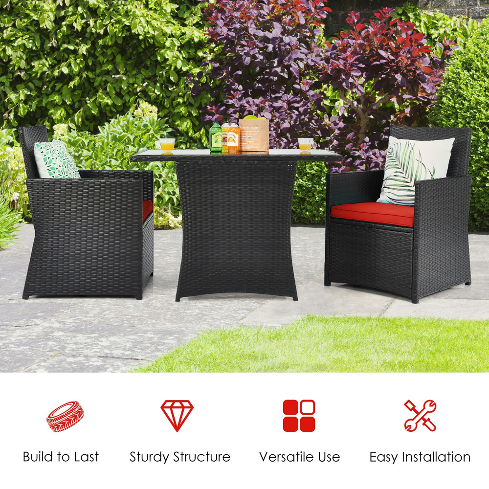 3Piece Patio Rattan Furniture Set With Cushion And Sofa Armrest SpaceSaving Outdoor Dining Set 6