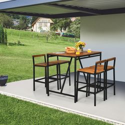 5-piece outdoor acacia wood and pe rattan bar set, patio bar height dining set