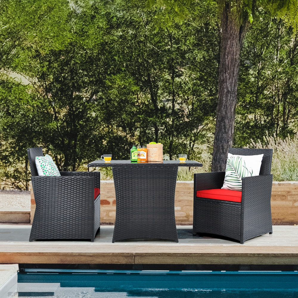 3Piece Patio Rattan Furniture Set With Cushion And Sofa Armrest SpaceSaving Outdoor Dining Set 2