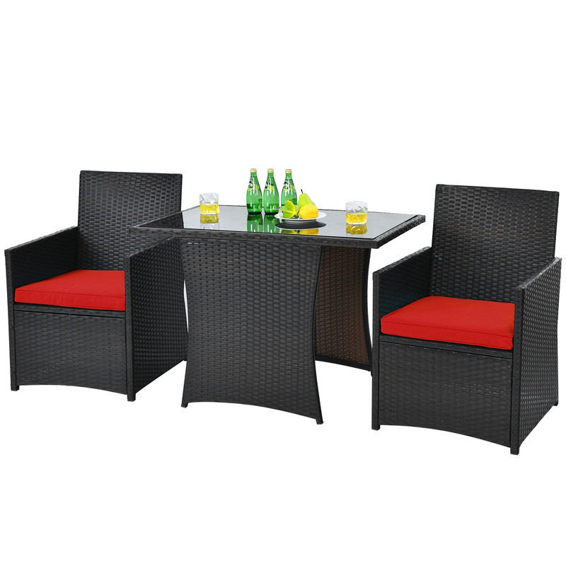 3Piece Patio Rattan Furniture Set With Cushion And Sofa Armrest SpaceSaving Outdoor Dining Set 7
