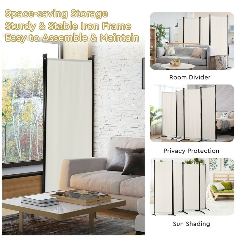 4 Panel Room Divider with Steel Frame Durable, Foldable Privacy Screen for Home & Patio