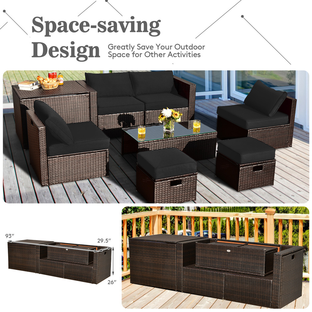 8Piece Patio SpaceSaving Rattan Furniture Set With Storage Box  Waterproof Cover AllWeather Outdoor 2