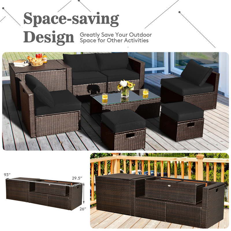 8Piece Patio SpaceSaving Rattan Furniture Set With Storage Box  Waterproof Cover AllWeather Outdoor 2
