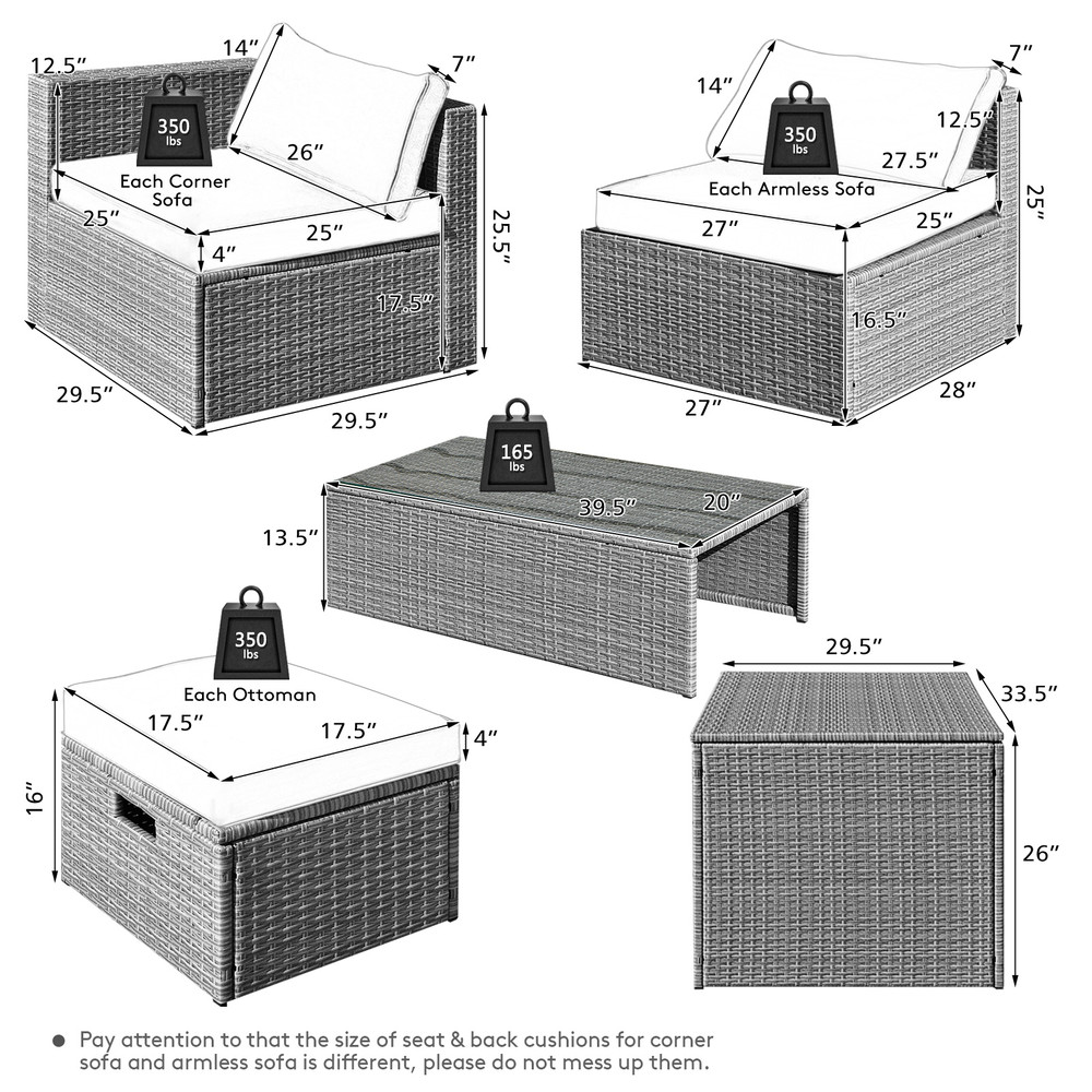 8-Piece Patio Rattan Furniture Set with Storage Box, Waterproof Cover & Thick Cushions, Space-Saving Design