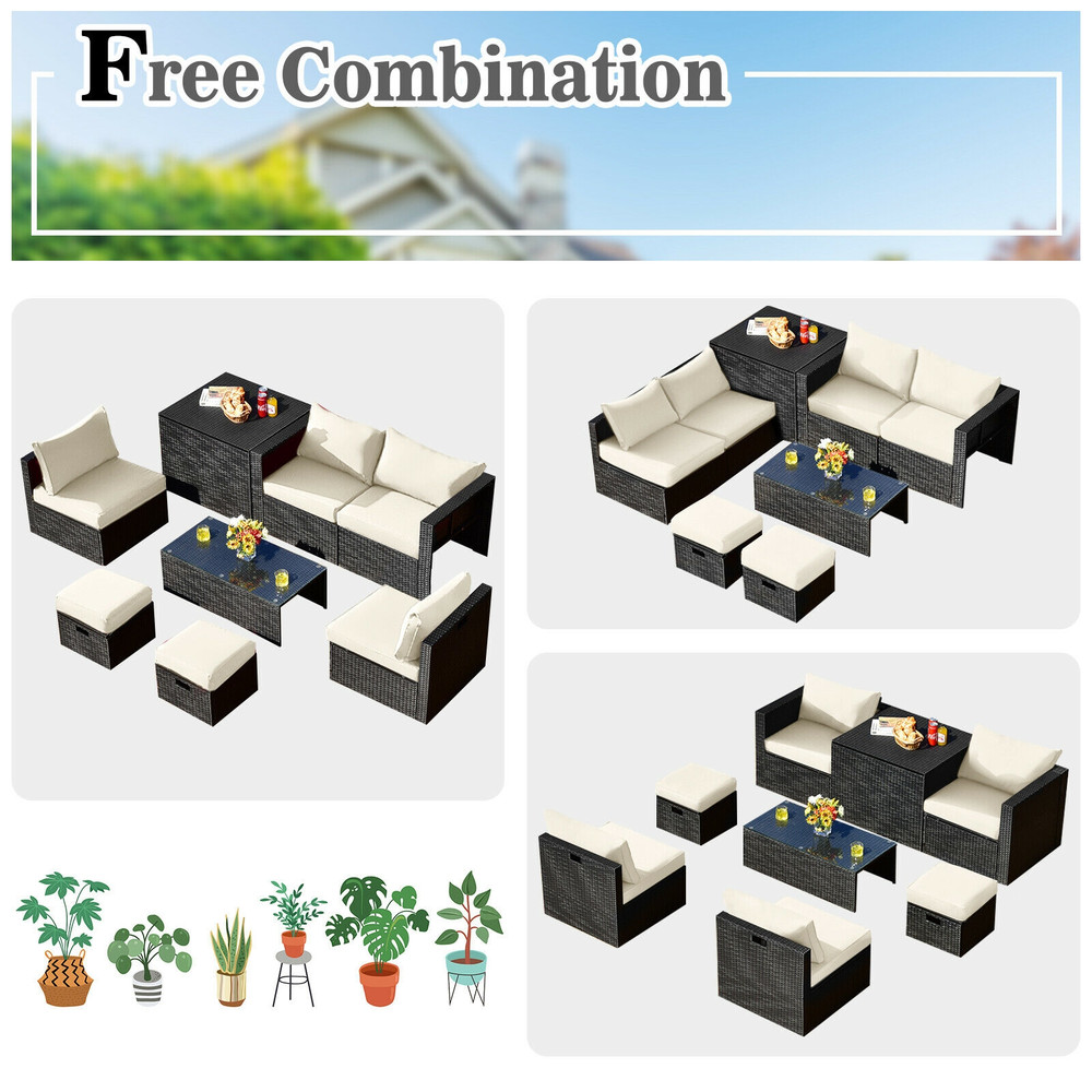 8Piece Patio Furniture Set With Rattan Storage Table  Waterproof Cover AllWeather Outdoor Seating 7