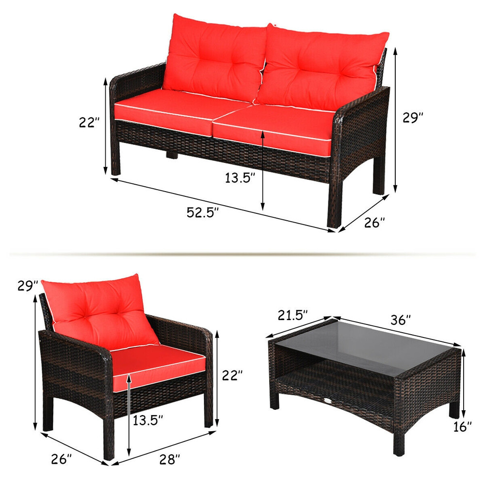 4Piece Outdoor Rattan Wicker Loveseat Furniture Set With Cushions  Coffee Table Free Combination Pa 5