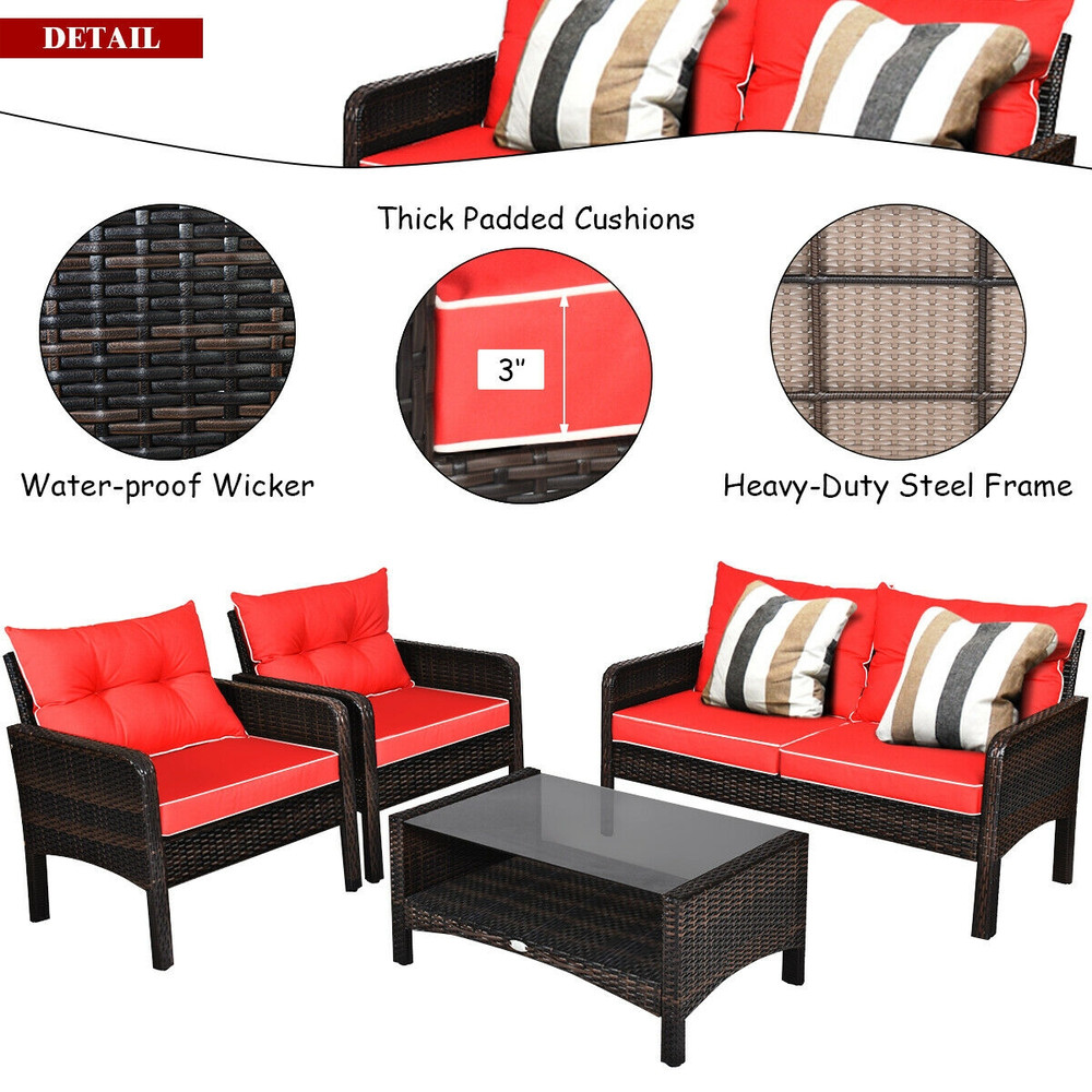 4Piece Outdoor Rattan Wicker Loveseat Furniture Set With Cushions  Coffee Table Free Combination Pa 7