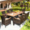 9 Piece Rattan Dining Set with Acacia Wood Table & Stackable Cushioned Chairs for Outdoor Gatherings