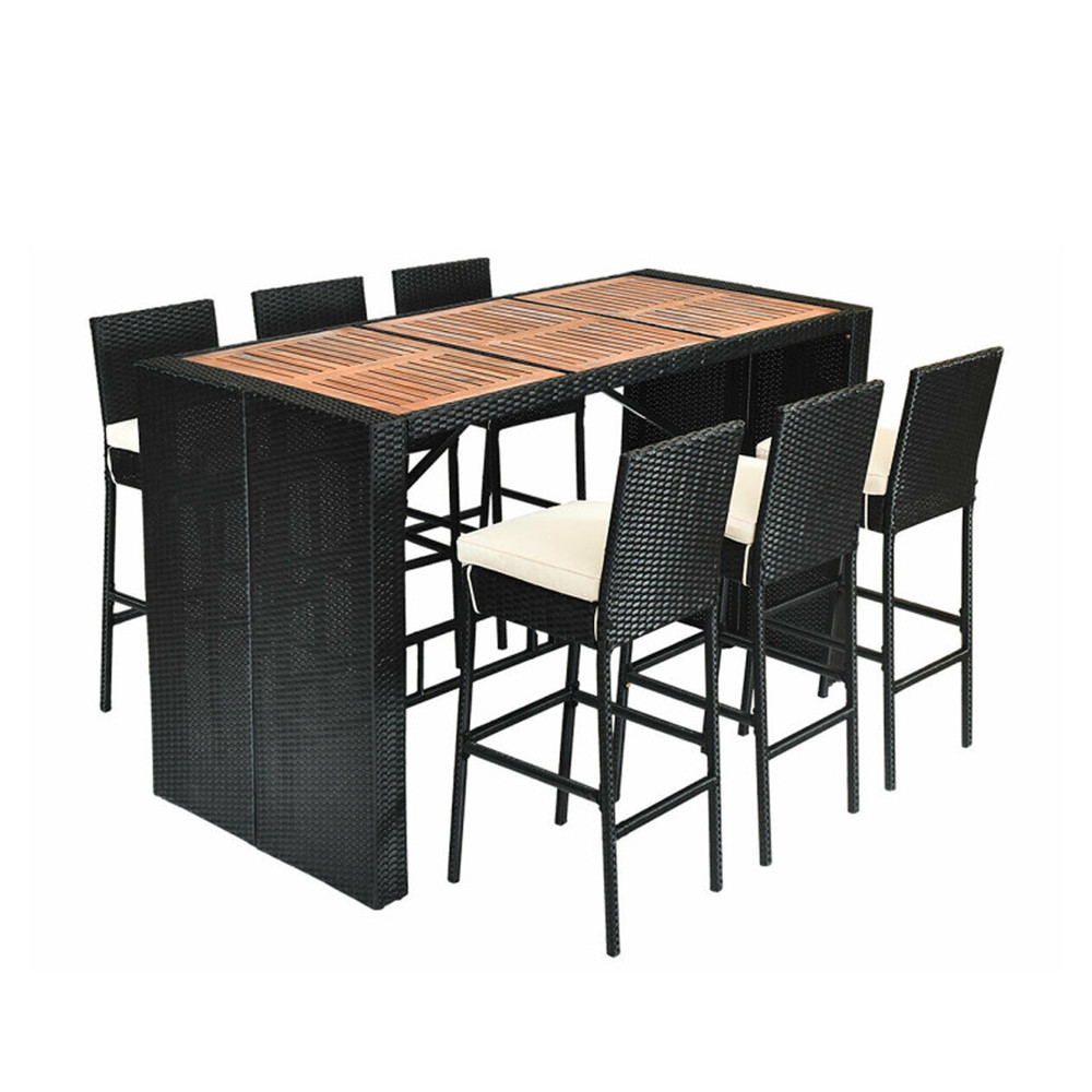7 Piece Patio Rattan Wicker Dining Furniture Set Outdoor/Indoor Rattan Table & 6 Bar Stools with Cushions