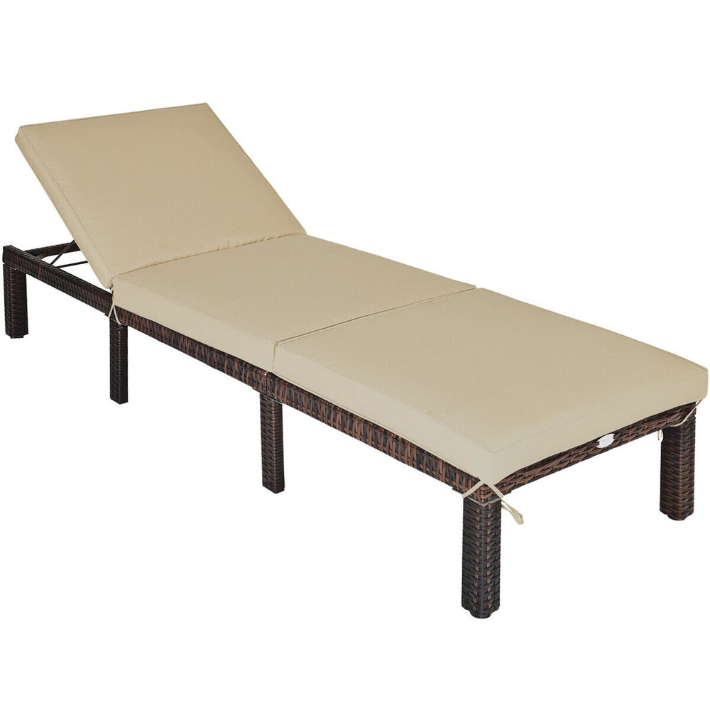 Outdoor Rattan Adjustable Cushioned Chaise Lounge with Removable Pillow & 6 Reclining Positions