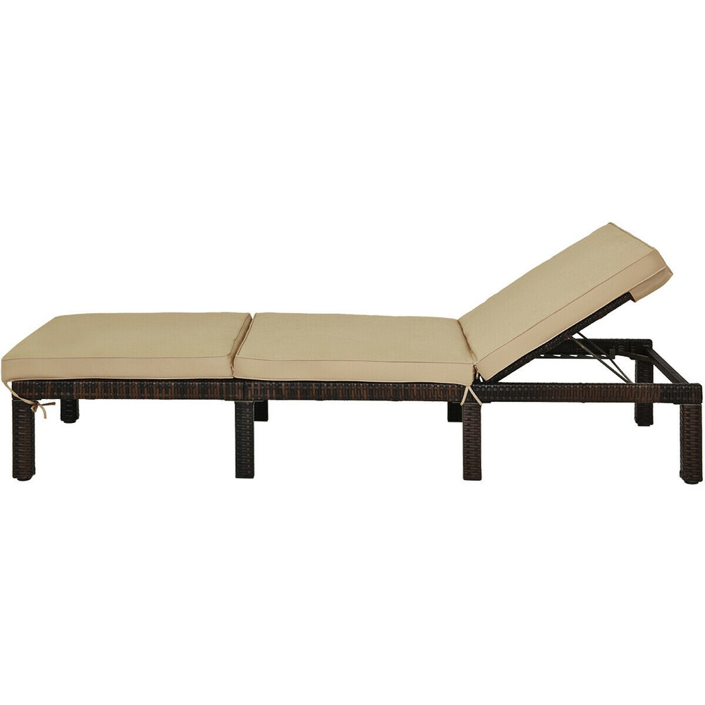 Outdoor Rattan Adjustable Cushioned Chaise Lounge with Removable Pillow & 6 Reclining Positions