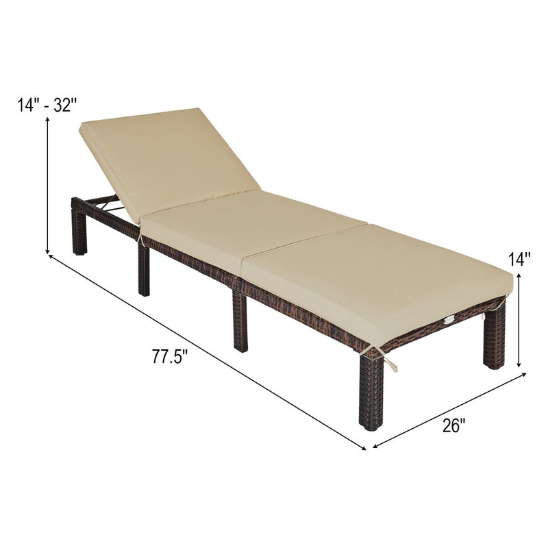 Outdoor Rattan Adjustable Cushioned Chaise Lounge with Removable Pillow & 6 Reclining Positions