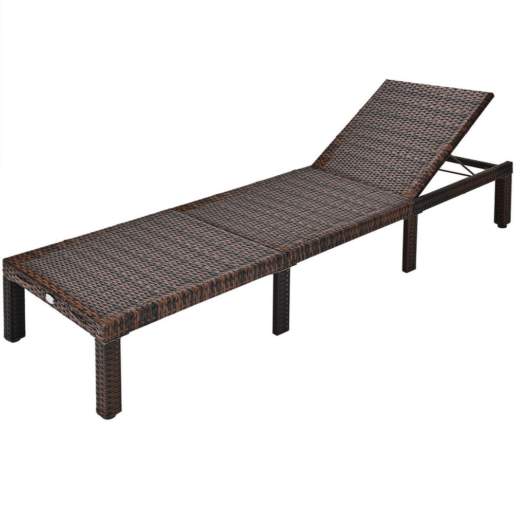 Outdoor Rattan Adjustable Cushioned Chaise Lounge with Removable Pillow & 6 Reclining Positions