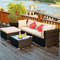 5Piece Outdoor Patio Rattan Furniture Set Sectional Conversation Set With Cushions  Coffee Table 2