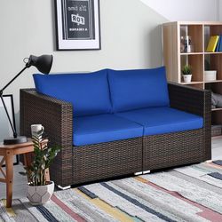 2-piece patio rattan sectional conversation sofa set, weather-resistant outdoor lounge set