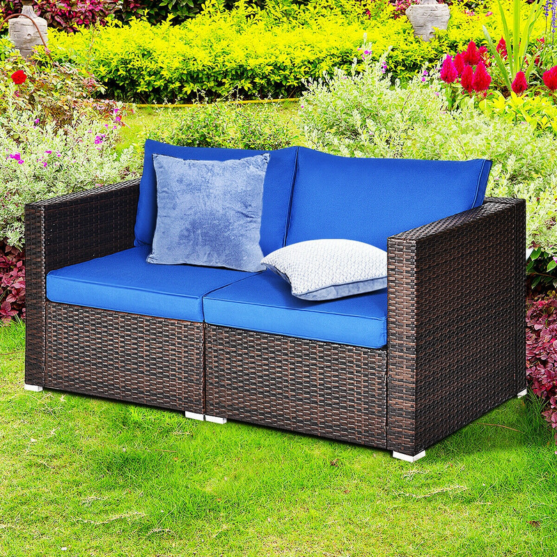 2Piece Patio Rattan Sectional Conversation Sofa Set WeatherResistant Outdoor Lounge Set 1