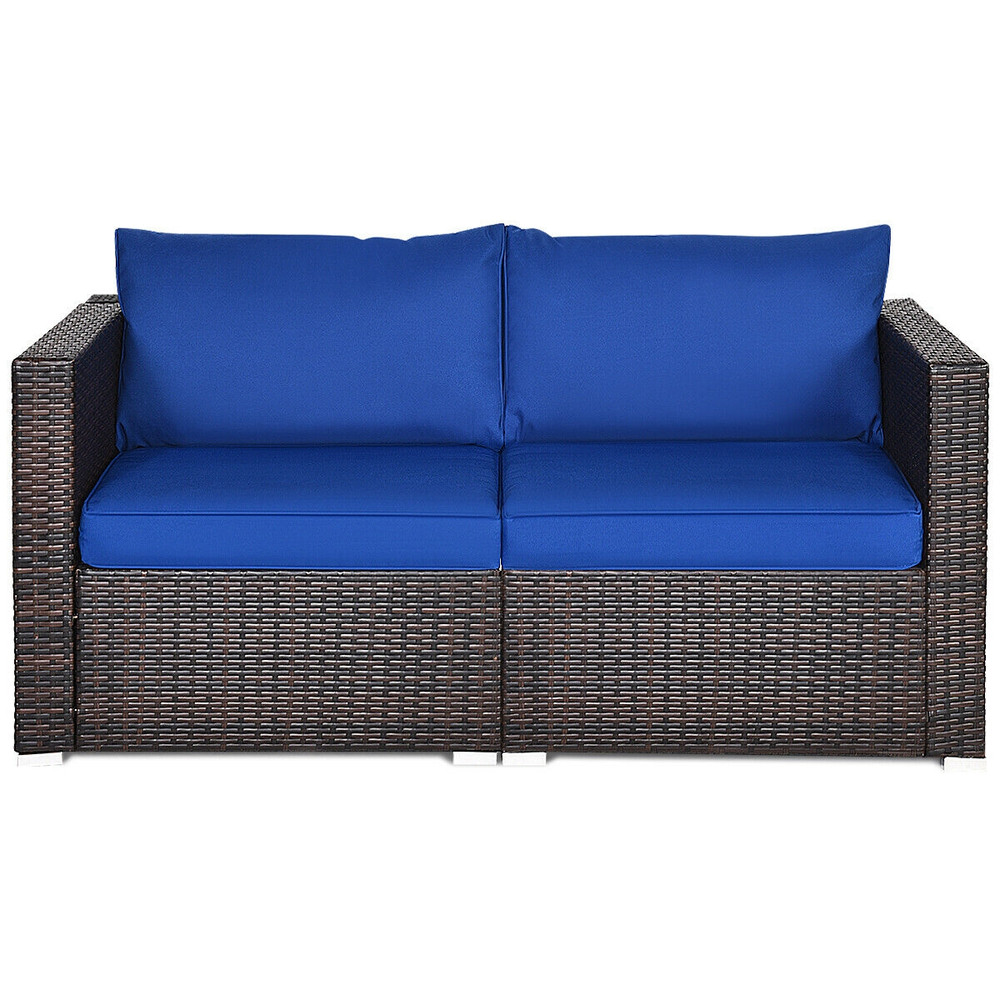 2Piece Patio Rattan Sectional Conversation Sofa Set WeatherResistant Outdoor Lounge Set 5