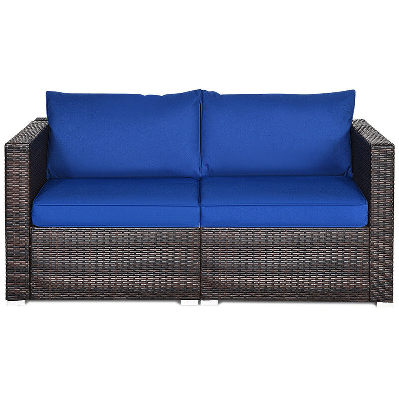 2Piece Patio Rattan Sectional Conversation Sofa Set WeatherResistant Outdoor Lounge Set 5