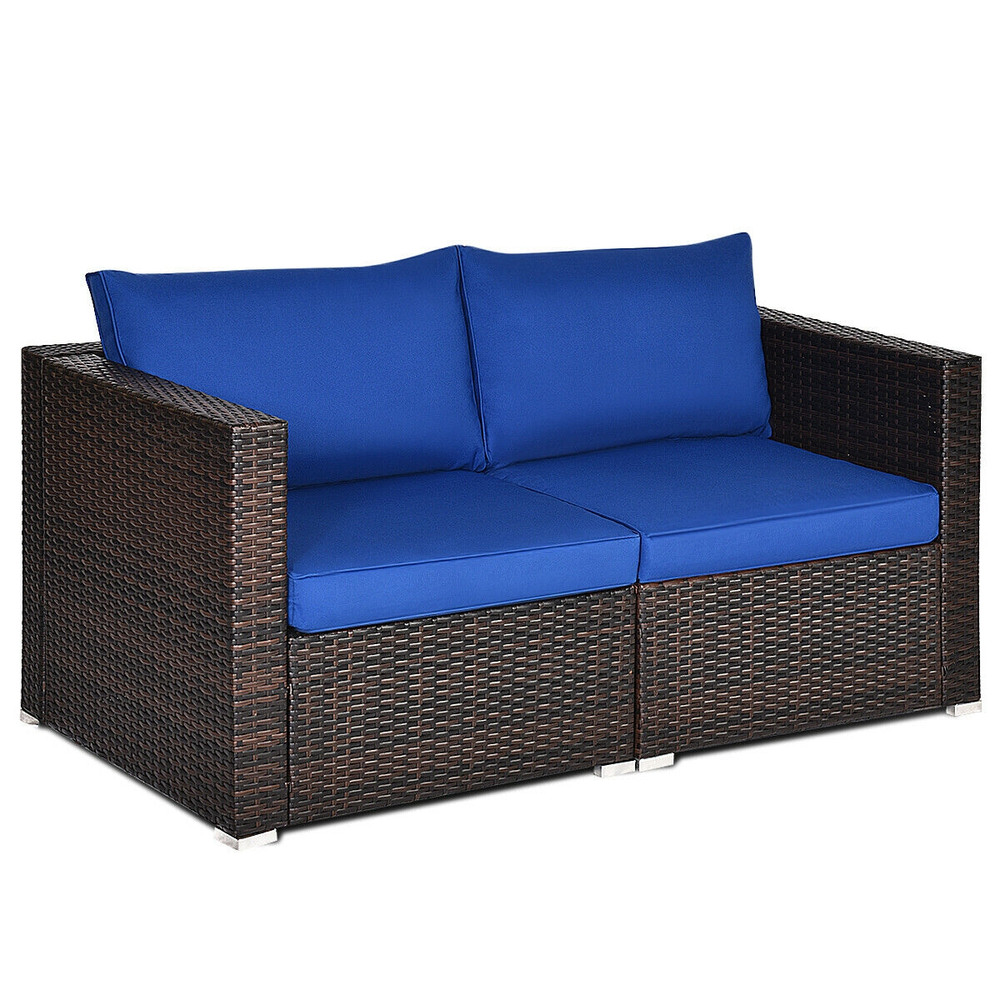 2Piece Patio Rattan Sectional Conversation Sofa Set WeatherResistant Outdoor Lounge Set 6