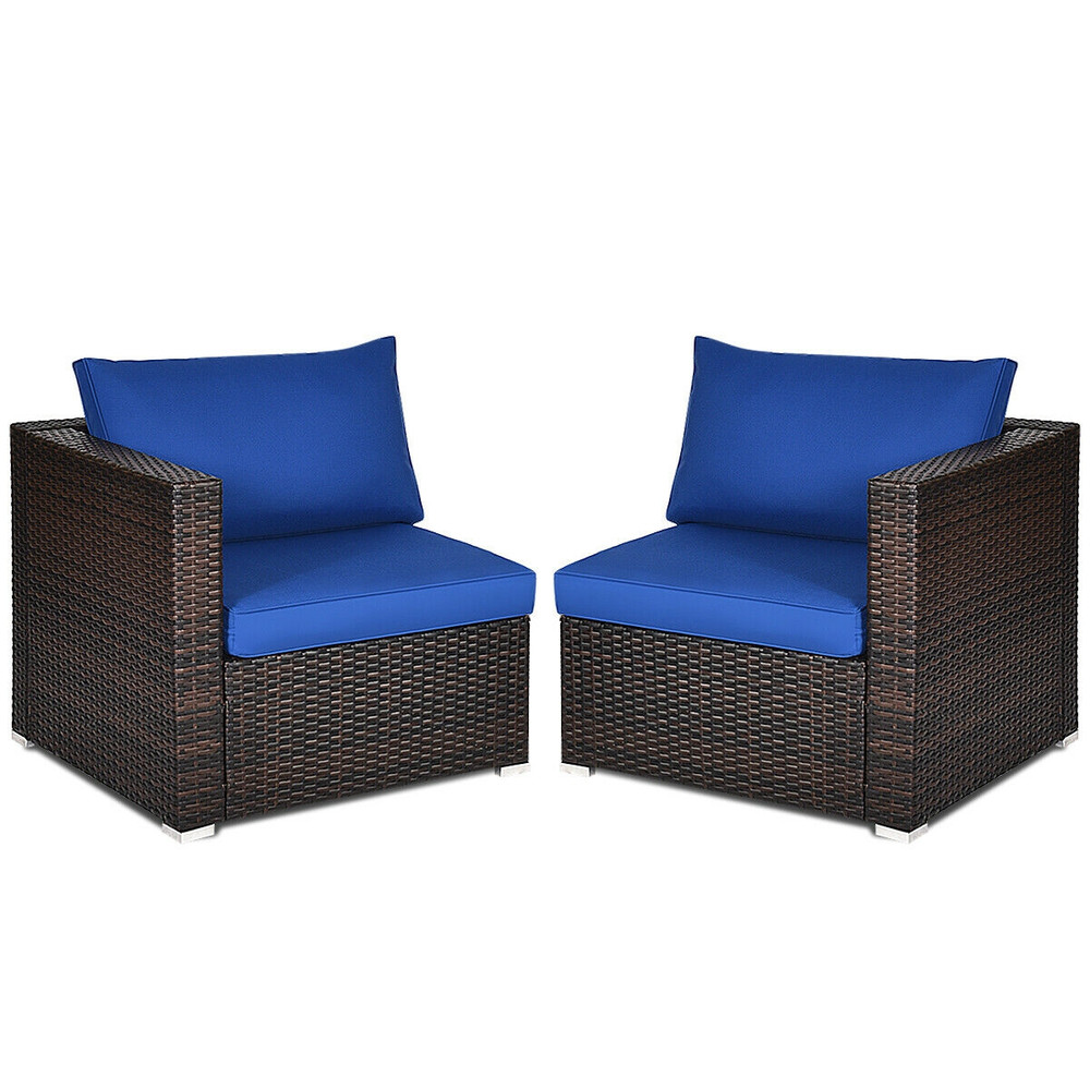 2Piece Patio Rattan Sectional Conversation Sofa Set WeatherResistant Outdoor Lounge Set 7