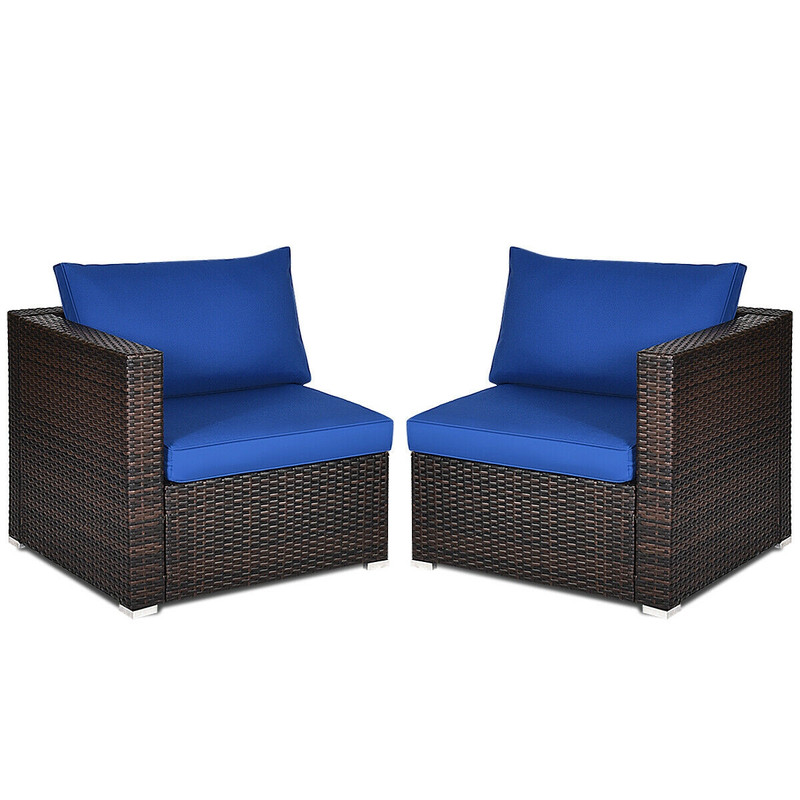 2Piece Patio Rattan Sectional Conversation Sofa Set WeatherResistant Outdoor Lounge Set 7