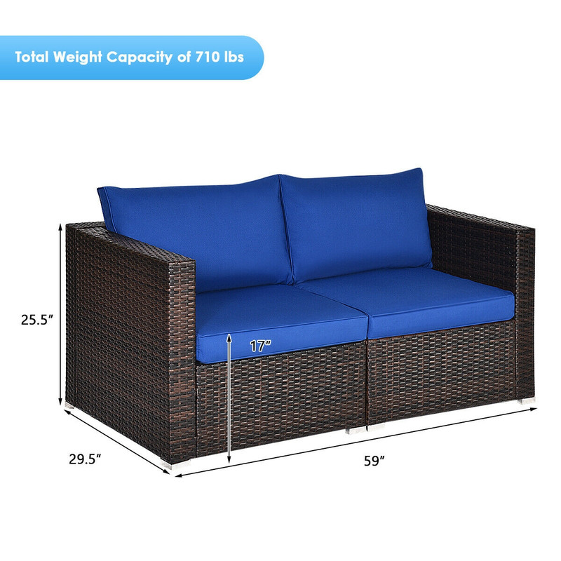 2Piece Patio Rattan Sectional Conversation Sofa Set WeatherResistant Outdoor Lounge Set 4