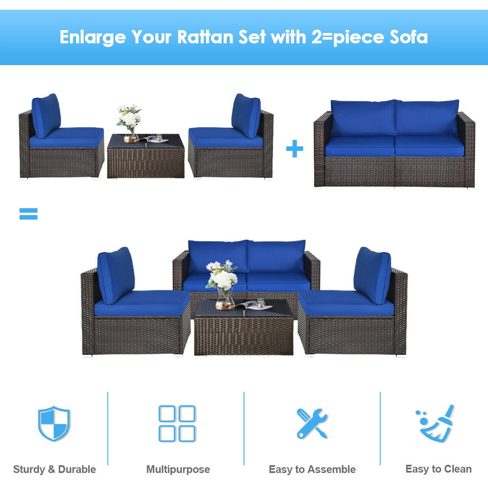 2Piece Patio Rattan Sectional Conversation Sofa Set WeatherResistant Outdoor Lounge Set 2