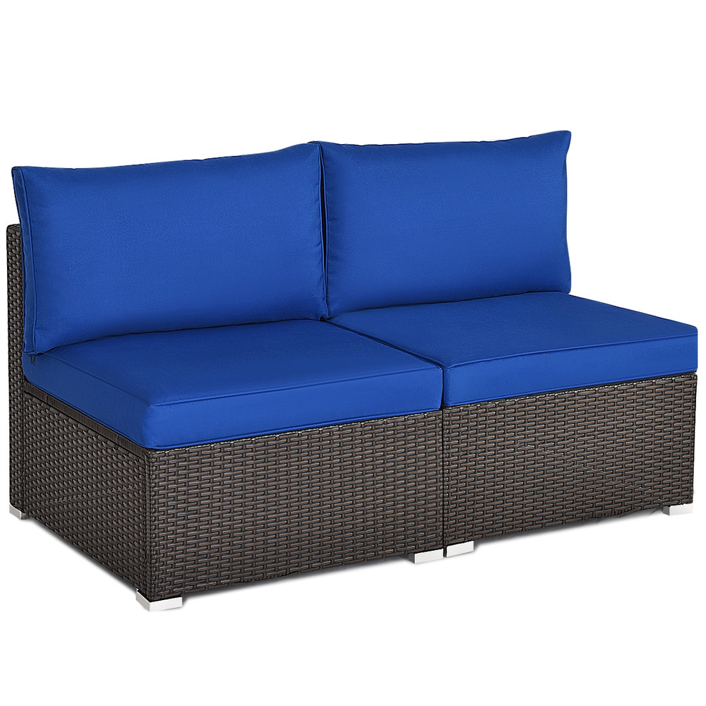 2Piece Patio Rattan Armless Sofa Set With 2 Cushions  2 Pillows Outdoor Lounge Furniture 6
