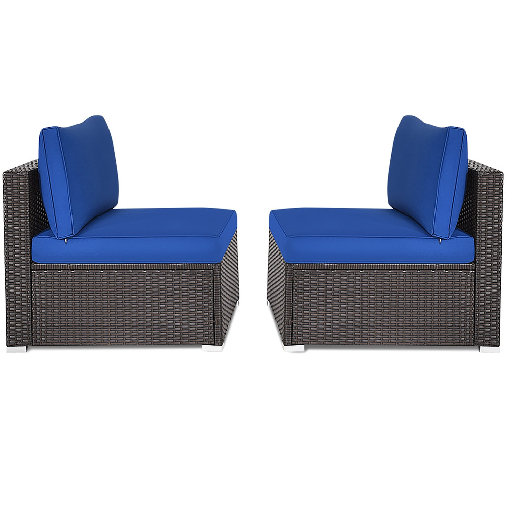 2Piece Patio Rattan Armless Sofa Set With 2 Cushions  2 Pillows Outdoor Lounge Furniture 7