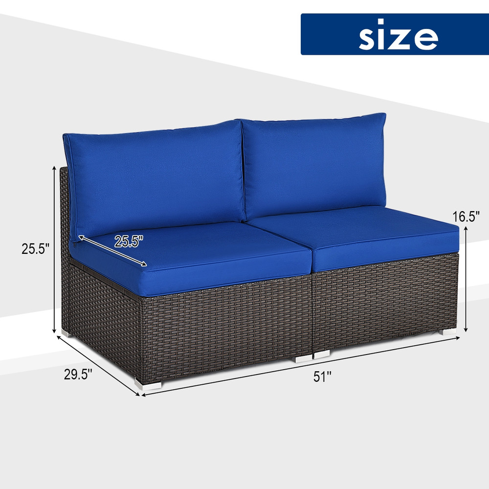 2Piece Patio Rattan Armless Sofa Set With 2 Cushions  2 Pillows Outdoor Lounge Furniture 5