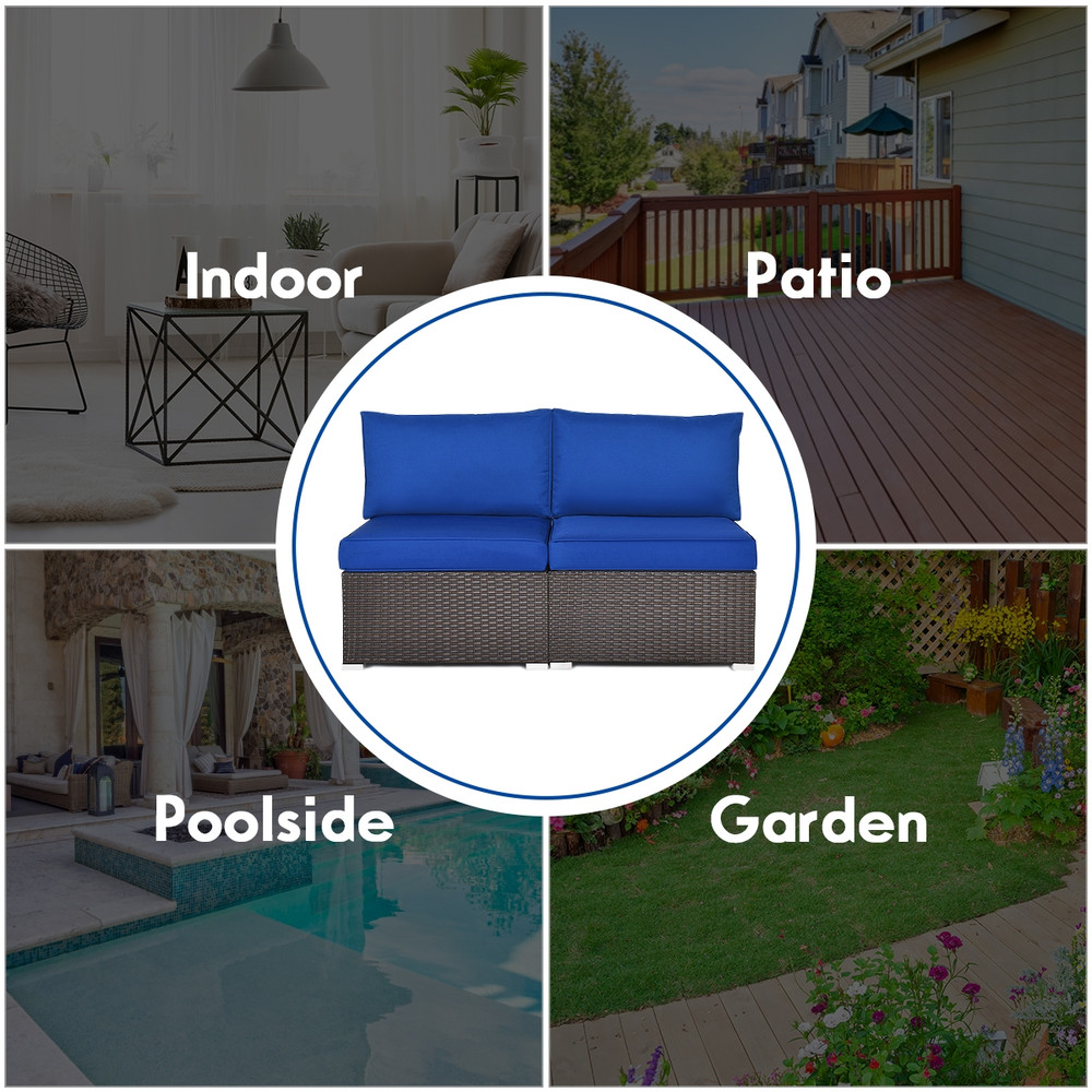 2Piece Patio Rattan Armless Sofa Set With 2 Cushions  2 Pillows Outdoor Lounge Furniture 4