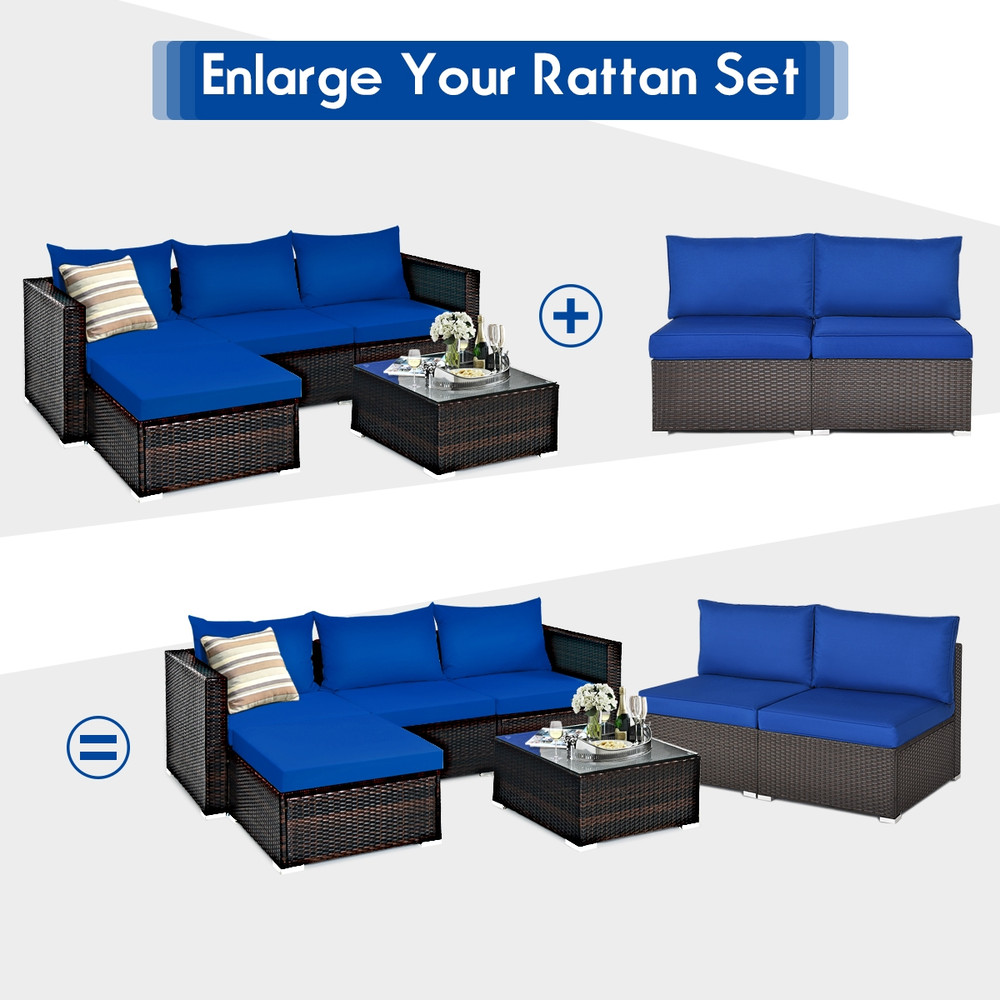 2Piece Patio Rattan Armless Sofa Set With 2 Cushions  2 Pillows Outdoor Lounge Furniture 2