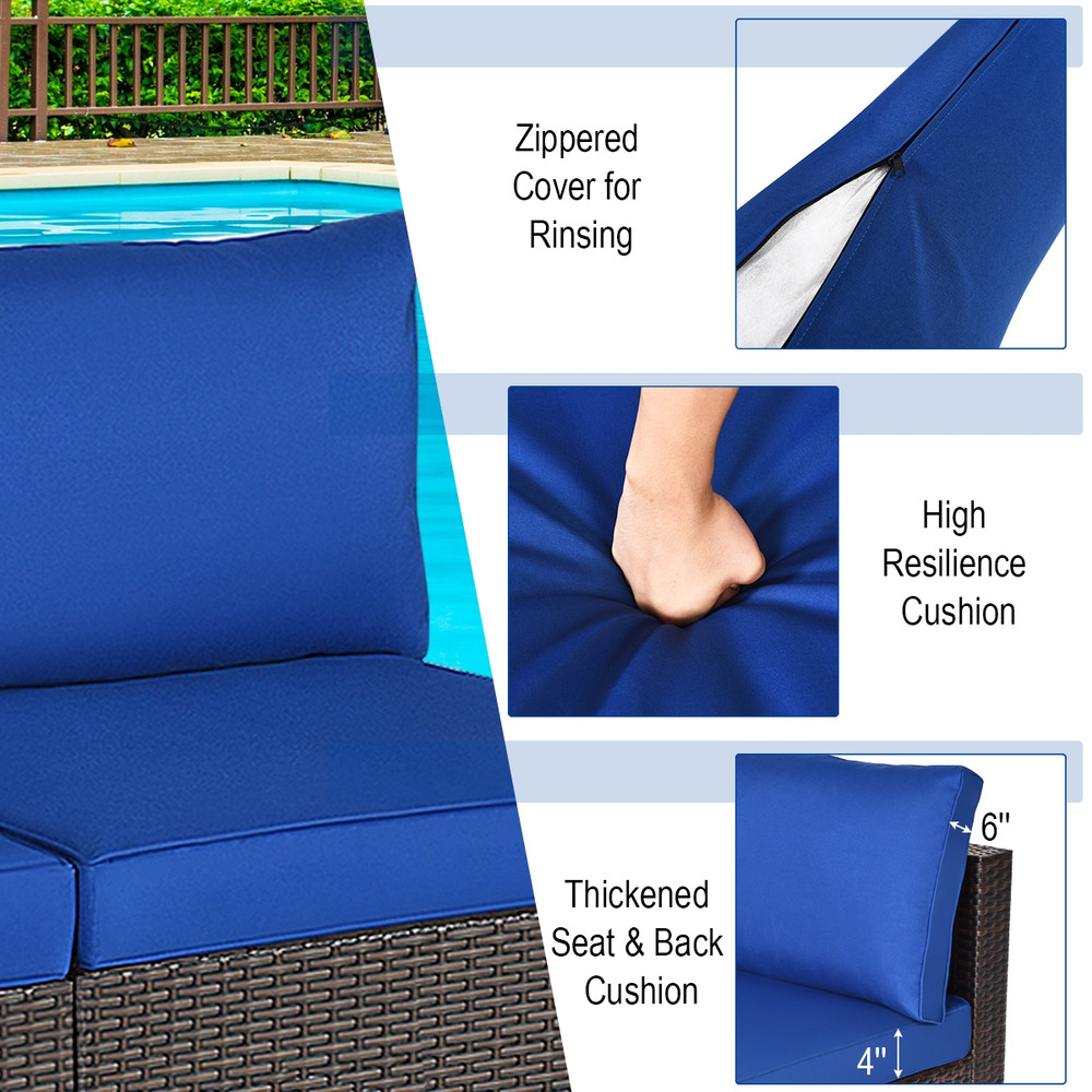 2Piece Patio Rattan Armless Sofa Set With 2 Cushions  2 Pillows Outdoor Lounge Furniture 3