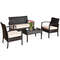 5Piece Rattan Patio Furniture Set With Cushions  Tempered Glass Table AllWeather Lounge Set 5