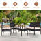 5Piece Rattan Patio Furniture Set With Cushions  Tempered Glass Table AllWeather Lounge Set 2
